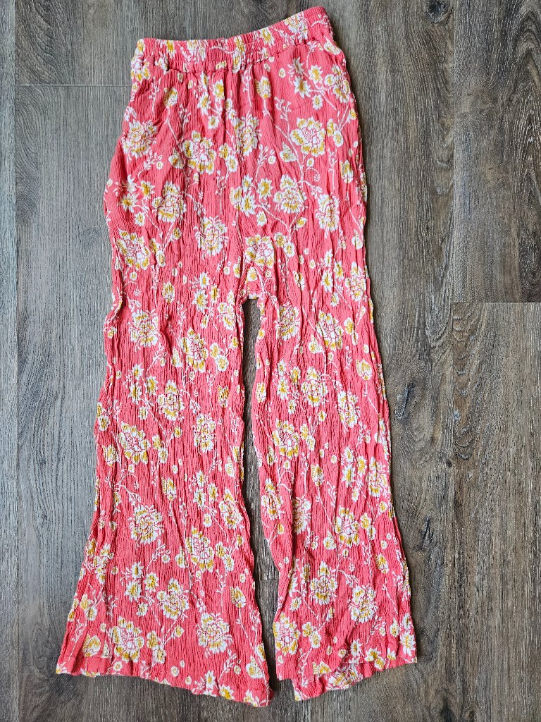 Pink Floral Flowy Baggy Beach Summer Lightweight Pants W/Pockets Sz Large